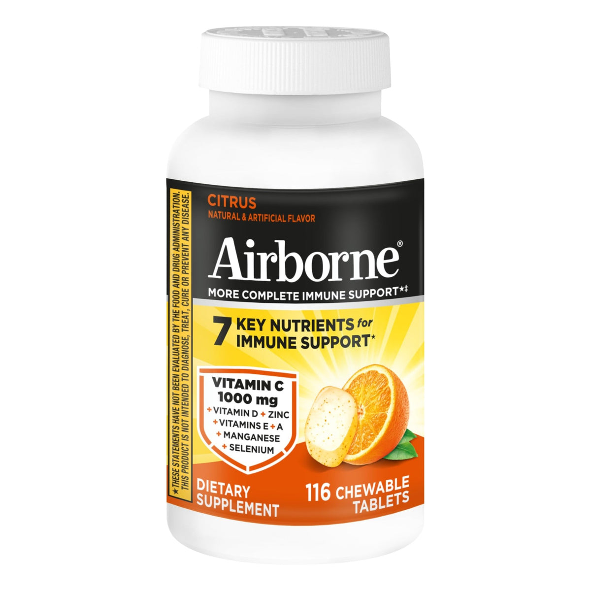 Airborne Vitamin C 1000mg (per Serving) - Citrus Chewable Tablets (116 Count in a Bottle), Gluten-Free Immune Support Supplement, with Vitamins A C E, Zinc, Selenium - FENGGESTORE20