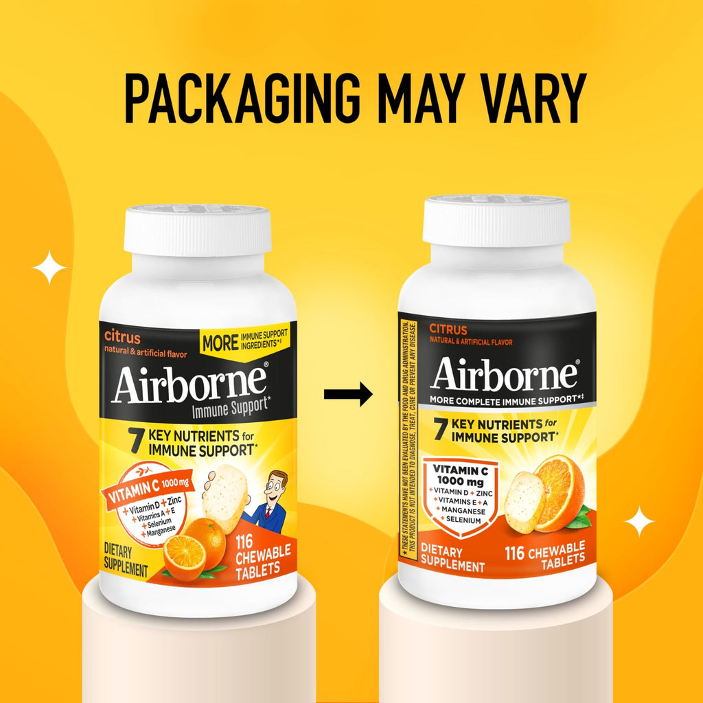 Airborne Vitamin C 1000mg (per Serving) - Citrus Chewable Tablets (116 Count in a Bottle), Gluten-Free Immune Support Supplement, with Vitamins A C E, Zinc, Selenium - FENGGESTORE20