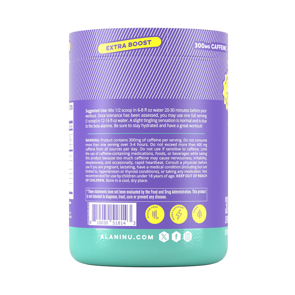 Alani Nu Pre Workout+ Powder Frozen Lemonade, Extra Boost, Sugar Free, 300mg Caffeine, L-Theanine, Beta-Alanine, Citrulline, 30 Servings - FENGGESTORE20