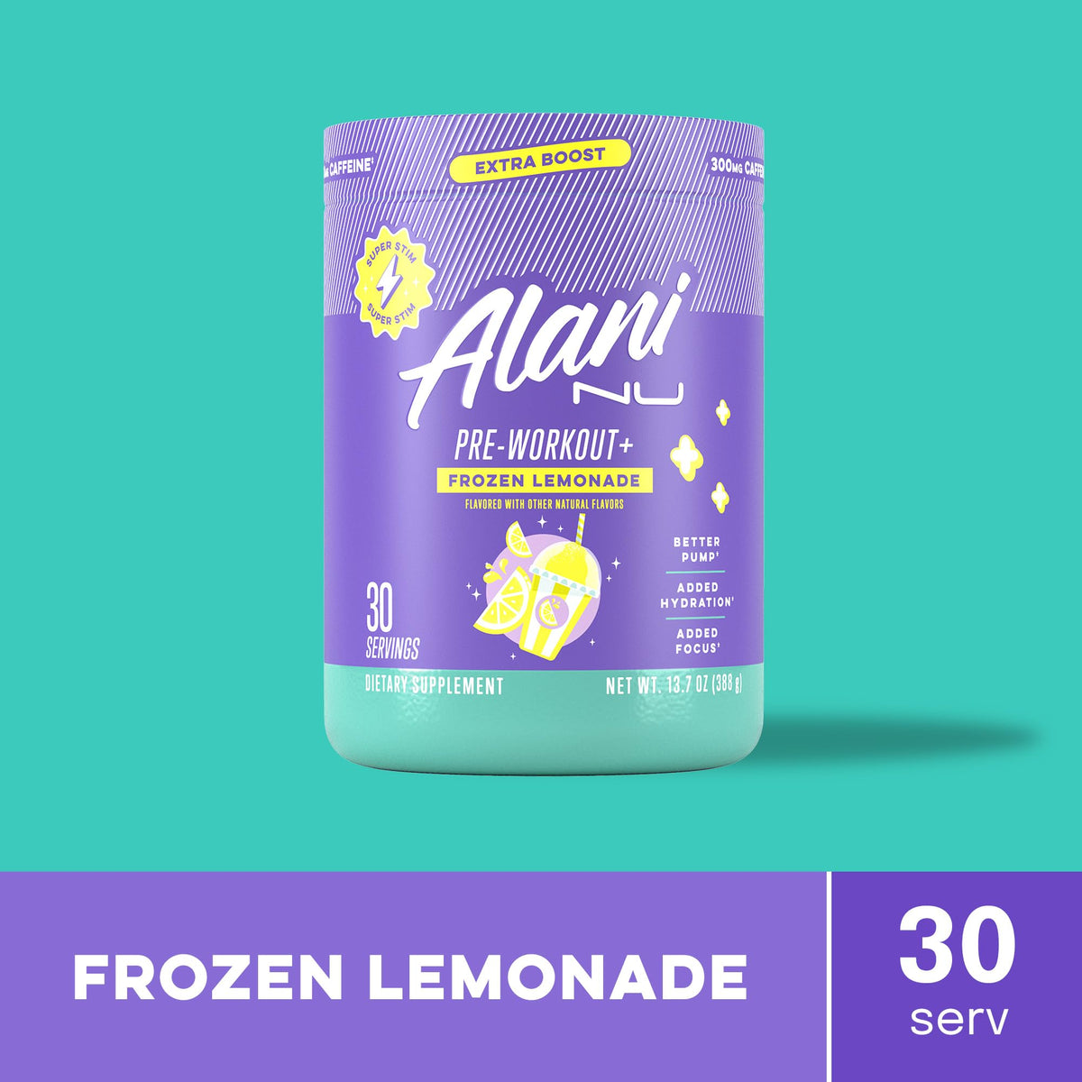 Alani Nu Pre Workout+ Powder Frozen Lemonade, Extra Boost, Sugar Free, 300mg Caffeine, L-Theanine, Beta-Alanine, Citrulline, 30 Servings - FENGGESTORE20