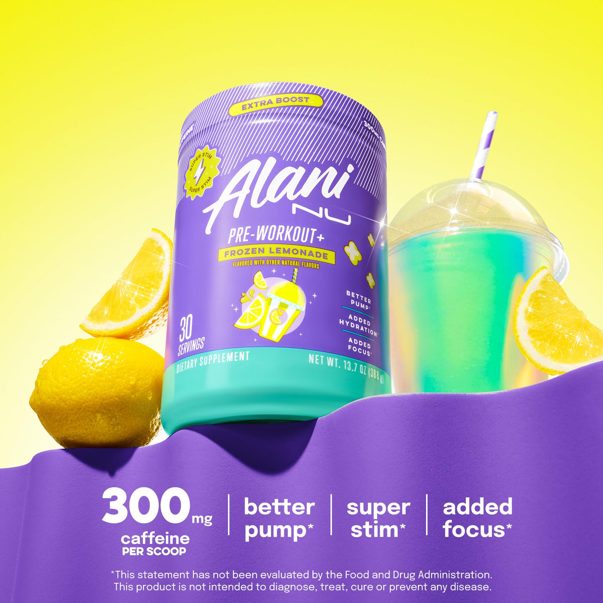 Alani Nu Pre Workout+ Powder Frozen Lemonade, Extra Boost, Sugar Free, 300mg Caffeine, L-Theanine, Beta-Alanine, Citrulline, 30 Servings - FENGGESTORE20
