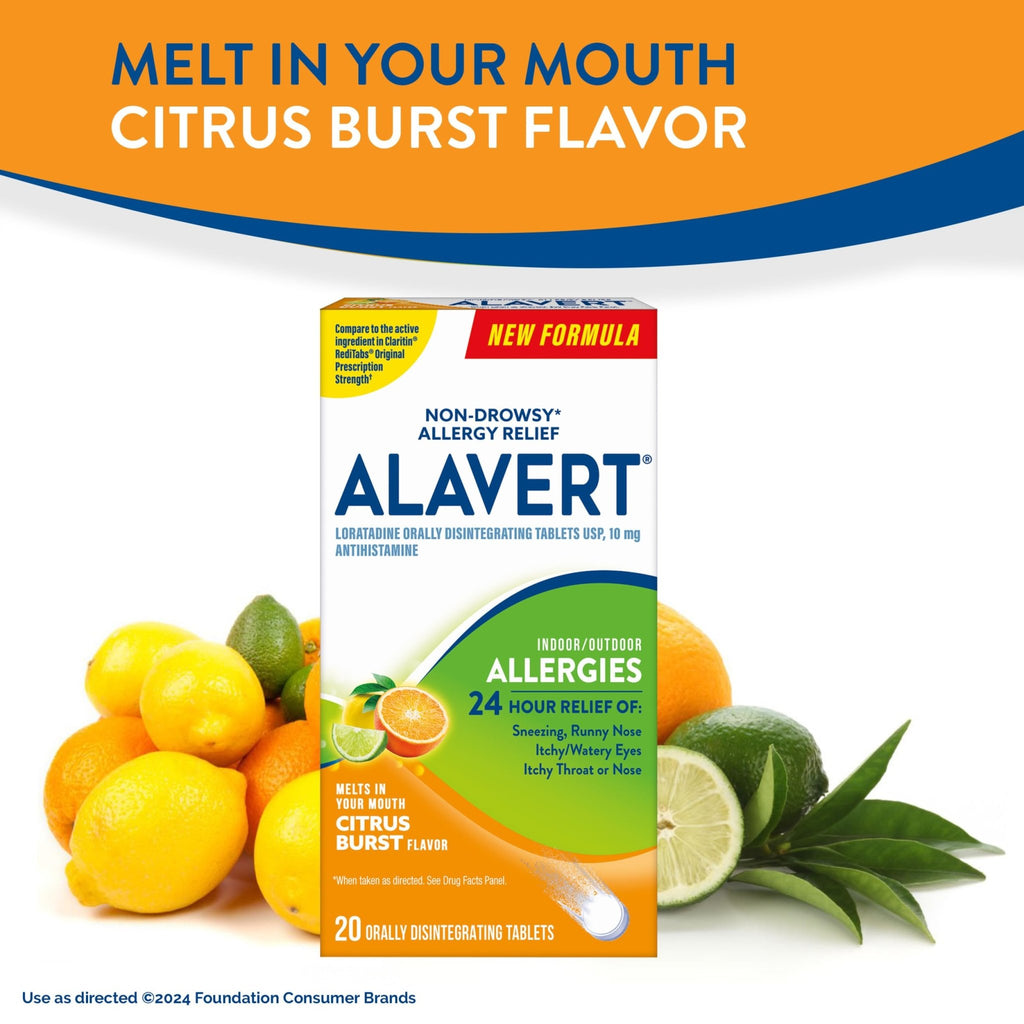Alavert 24 Hour Allergy Relief Tablets, Non-Drowsy Antihistamine, Orally Disintegrating Allergy Tablets, Loratadine 10 mg, Citrus Burst Flavor, 18 Count - FENGGESTORE20