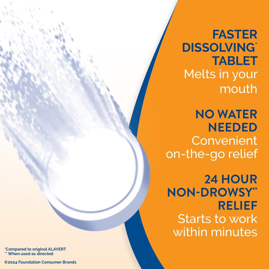 Alavert 24 Hour Allergy Relief Tablets, Non-Drowsy Antihistamine, Orally Disintegrating Allergy Tablets, Loratadine 10 mg, Citrus Burst Flavor, 18 Count - FENGGESTORE20
