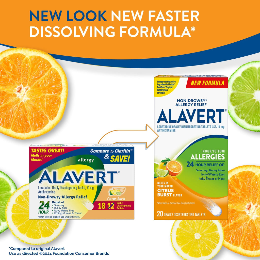 Alavert 24 Hour Allergy Relief Tablets, Non-Drowsy Antihistamine, Orally Disintegrating Allergy Tablets, Loratadine 10 mg, Citrus Burst Flavor, 18 Count - FENGGESTORE20