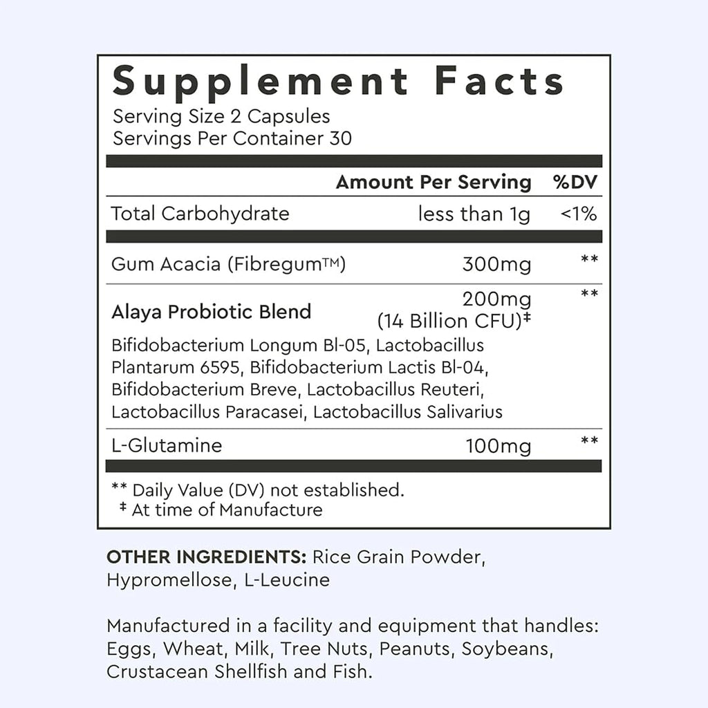 Alaya Naturals Advanced Synbiotic - Probiotic + Prebiotic - 14 Billion CFU Delayed Release Probiotic Supplement with Prebiotics from Sunfiber®, and L-glutamine for Gut Lining Integrity - 60 Capsules - FENGGESTORE20