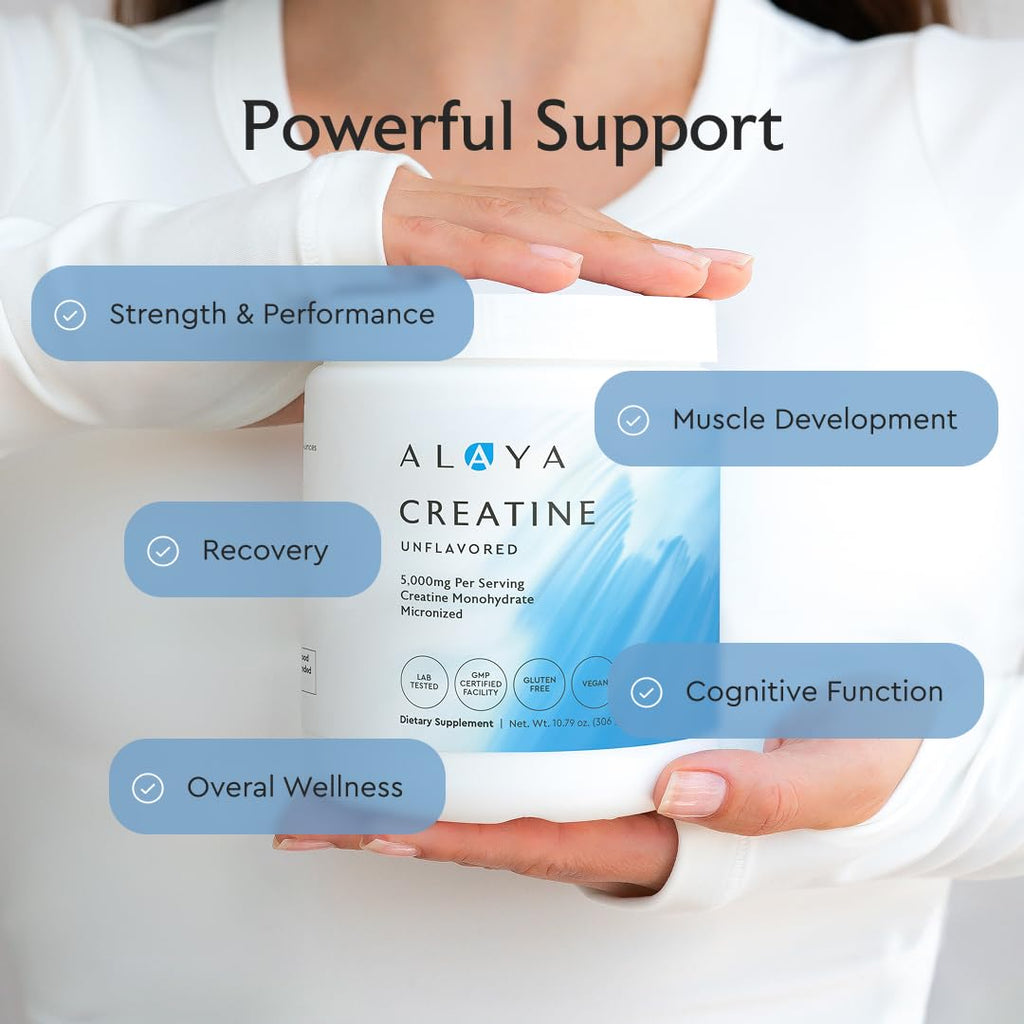 Alaya Naturals Micronized Creatine Monohydrate Powder – Pure Performance Fuel for Strength, Mental Focus, Vegan, Non-GMO, Easily Mixable & Flavorless - 5 g - FENGGESTORE20