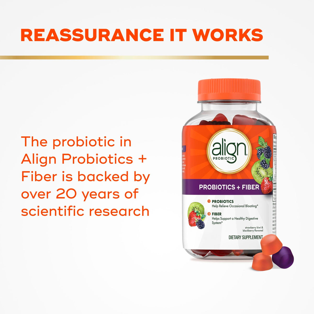 Align Probiotic, Probiotics + Fiber Gummies, Probiotics Help Relieve Occasional Bloating*, Fiber Helps Support a Healthy Digestive System - FENGGESTORE20