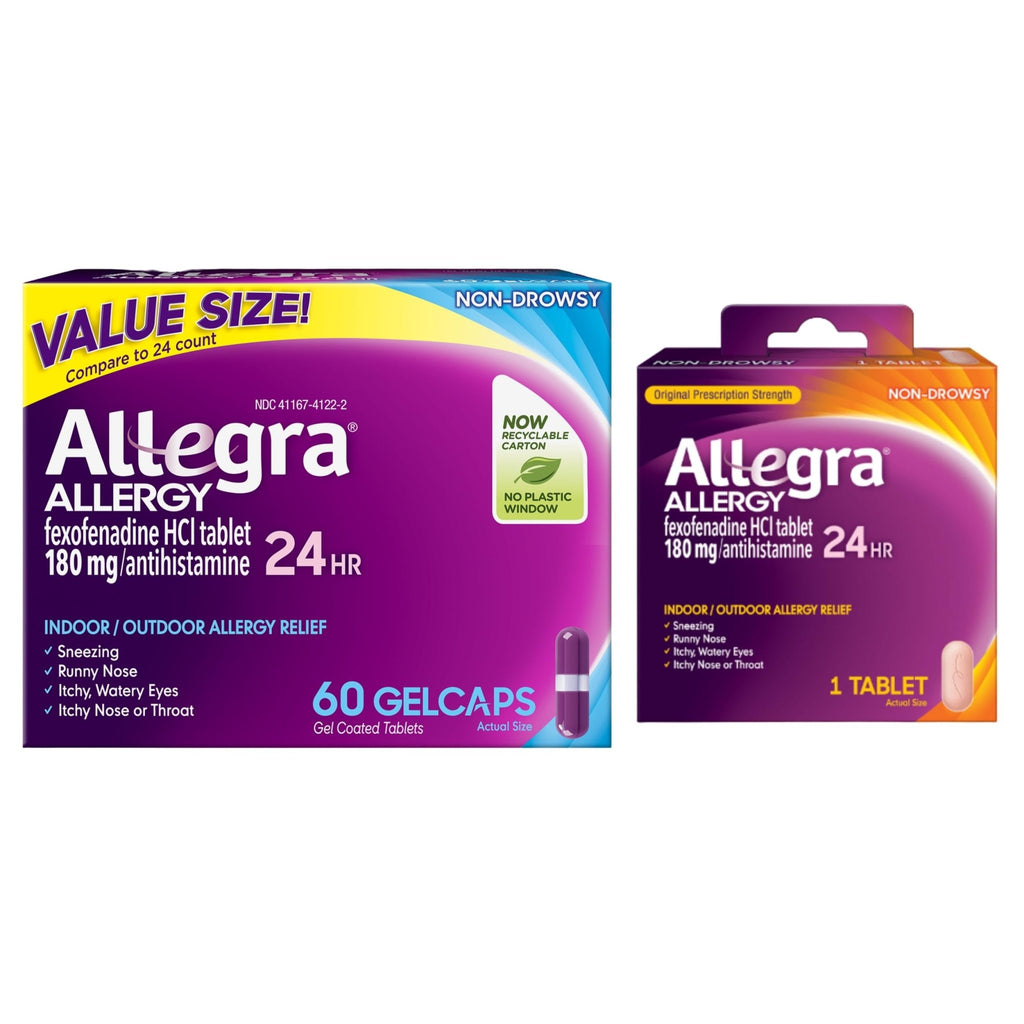 Allegra Adult 24-Hour Allergy Relief Gelcaps, Non-Drowsy Indoor and Outdoor Allergy Medicine, 180 mg Fexofenadine HCI Antihistamine Pill, 60 Count Plus 1 Count Travel Pack - FENGGESTORE20