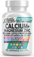 Allin1 Calcium Magnesium Zinc Supplement with Potassium, Copper, Strontium, Silica, Vitamin D3 K2, Boron, Vitamin B1 B12 Red Clover Herb Alfalfa Basil Pills for Men - FENGGESTORE20