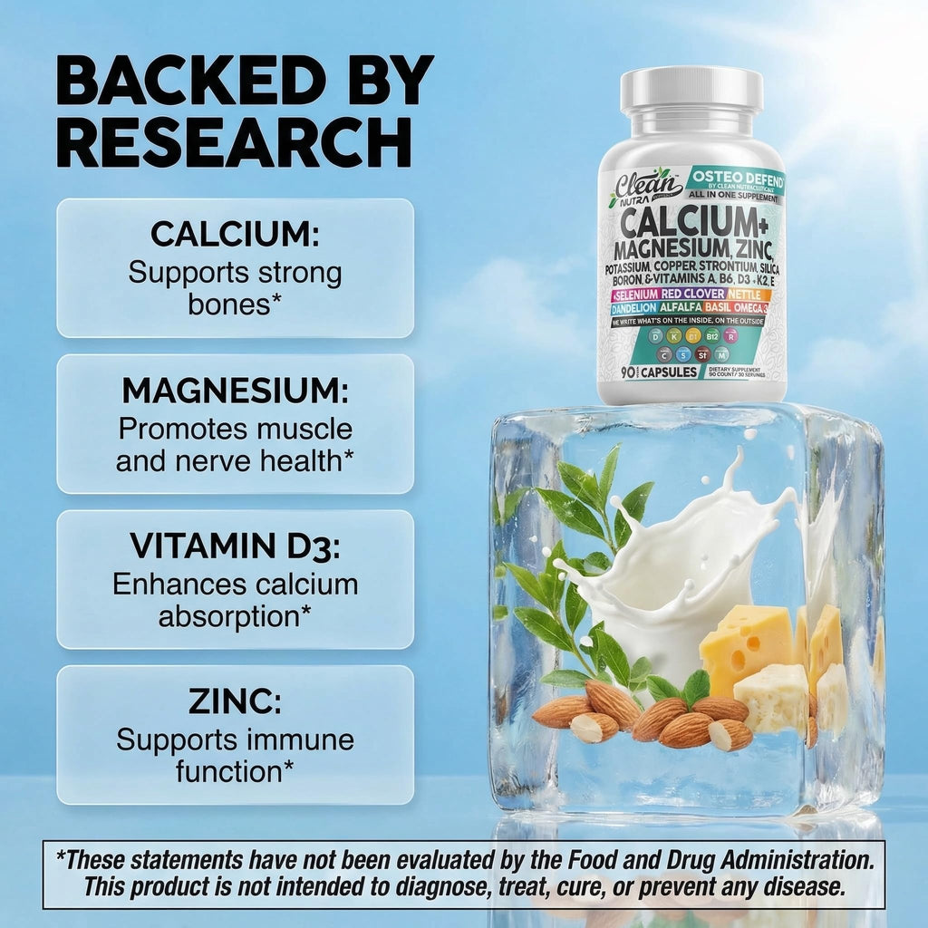 Allin1 Calcium Magnesium Zinc Supplement with Potassium, Copper, Strontium, Silica, Vitamin D3 K2, Boron, Vitamin B1 B12 Red Clover Herb Alfalfa Basil Pills for Men - FENGGESTORE20