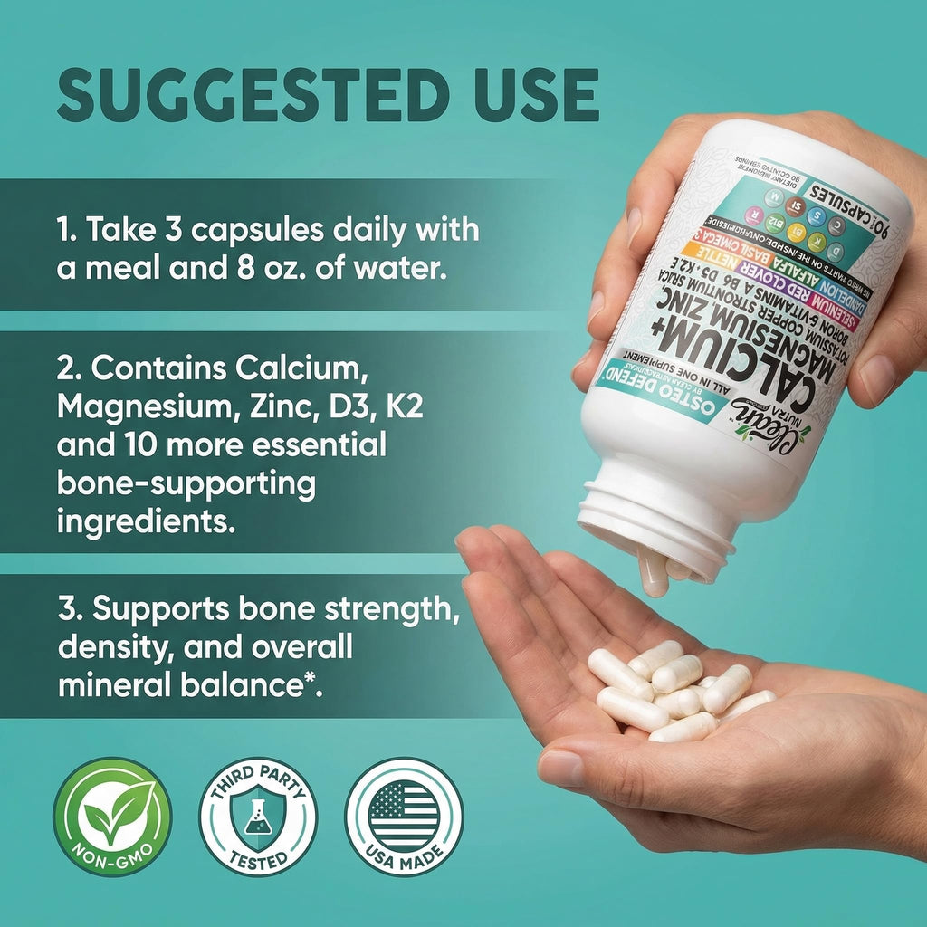 Allin1 Calcium Magnesium Zinc Supplement with Potassium, Copper, Strontium, Silica, Vitamin D3 K2, Boron, Vitamin B1 B12 Red Clover Herb Alfalfa Basil Pills for Men - FENGGESTORE20