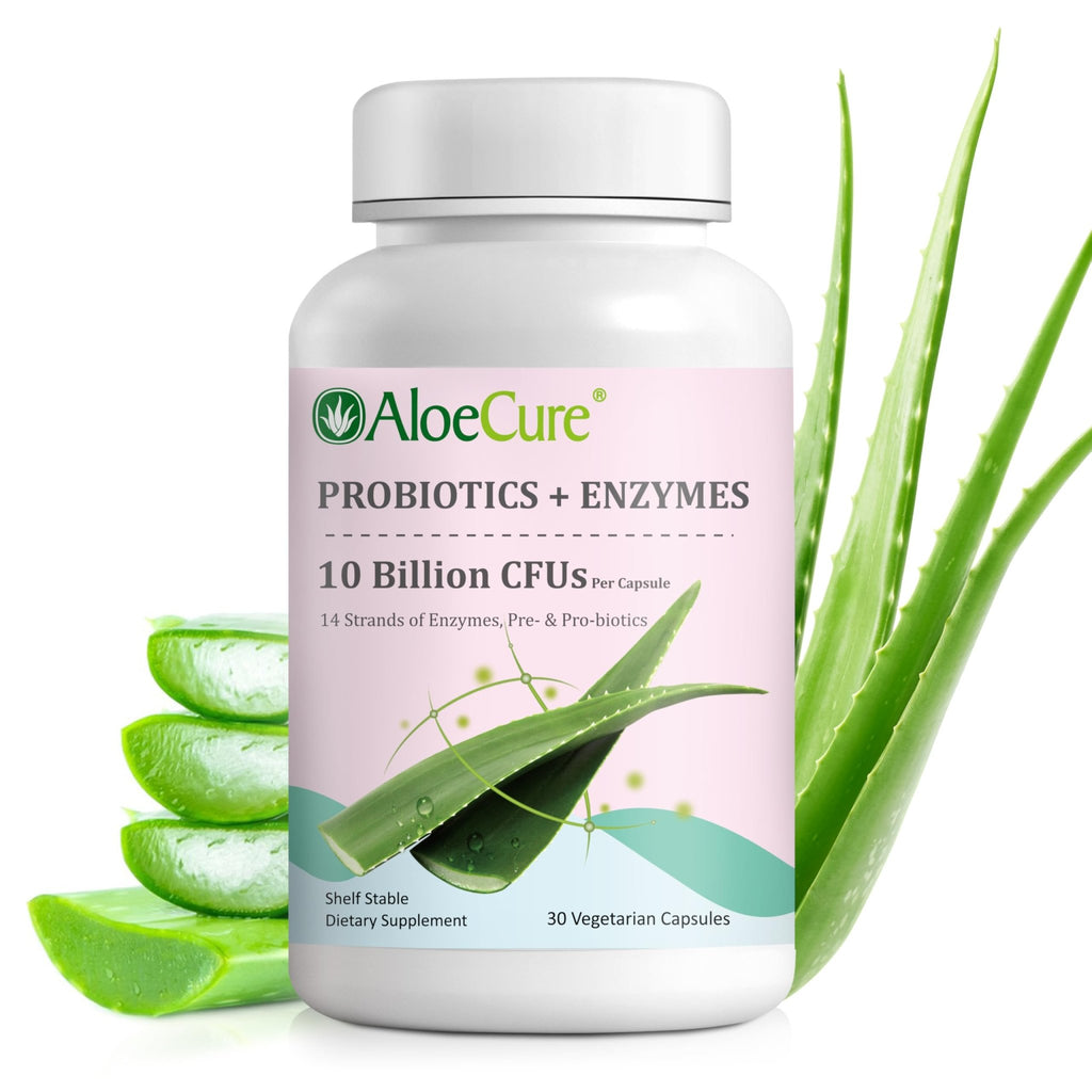 AloeCure Daily Probiotics 10 Billion CFU for Digestive Support 8 Strains, 6 Prebiotics & Enzymes - Digestive Supplement with Bromelain for Women & Men - FENGGESTORE20