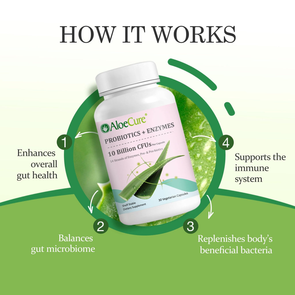 AloeCure Daily Probiotics 10 Billion CFU for Digestive Support 8 Strains, 6 Prebiotics & Enzymes - Digestive Supplement with Bromelain for Women & Men - FENGGESTORE20