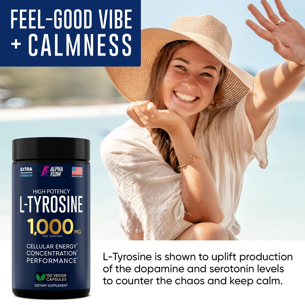 Alpha Flow L Tyrosine 1000MG Capsules - All-Natural L- Tyrosine Supplement for Focus & Energy Boost - Non-GMO & Gluten-Free - FENGGESTORE20