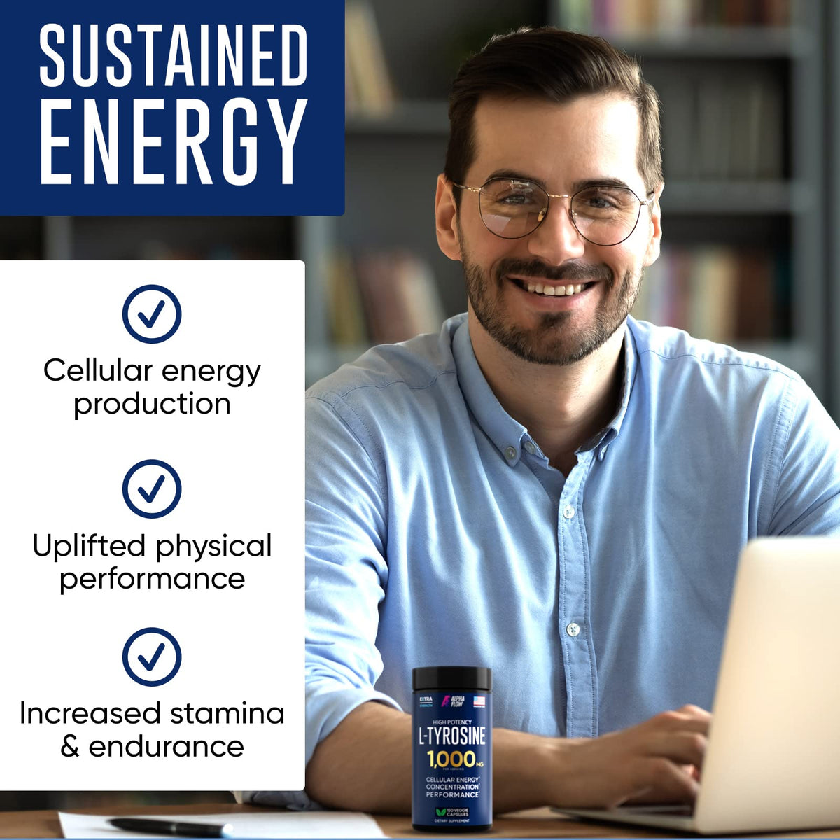Alpha Flow L Tyrosine 1000MG Capsules - All-Natural L- Tyrosine Supplement for Focus & Energy Boost - Non-GMO & Gluten-Free - FENGGESTORE20