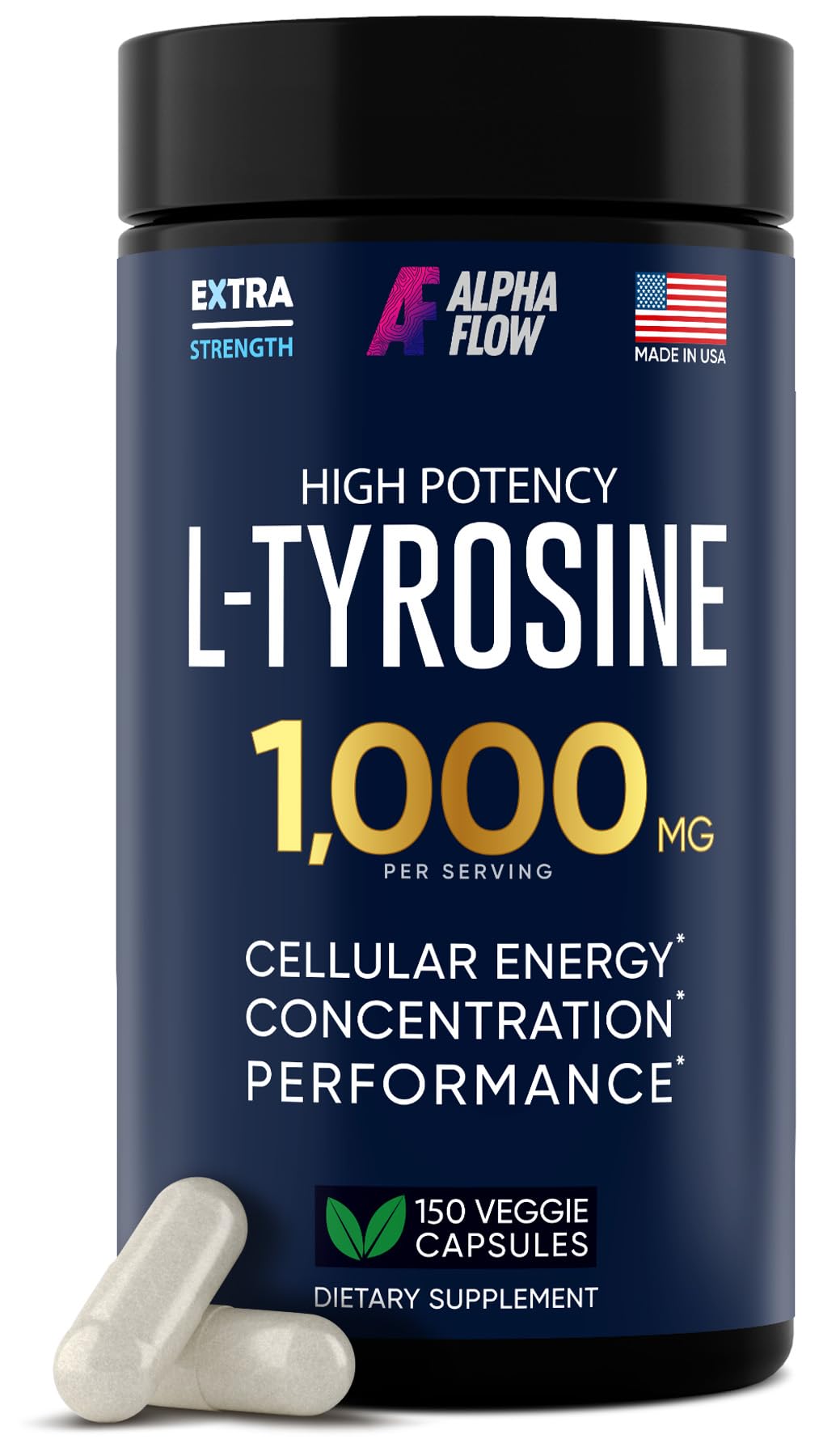 Alpha Flow L Tyrosine 1000MG Capsules - All-Natural L- Tyrosine Supplement for Focus & Energy Boost - Non-GMO & Gluten-Free - FENGGESTORE20