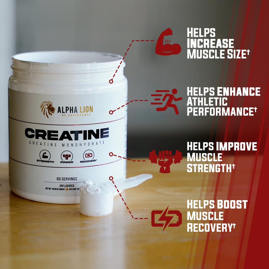 ALPHA LION Creatine Monohydrate Powder, 5000mg Per Serving (5g), Supports Muscle Strength, Power, Athletic Performance, Pure Creatina Monohydrata - FENGGESTORE20