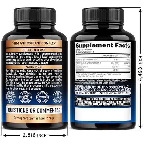 Alpha Lipoic Acid 600mg - ALA Supplement Antioxidant for Nerve, Energy & Metabolism Support - Extra Strength with Benfotiamine, B1 & B12 - Lab Tested, NON-GMO & Vegan - FENGGESTORE20