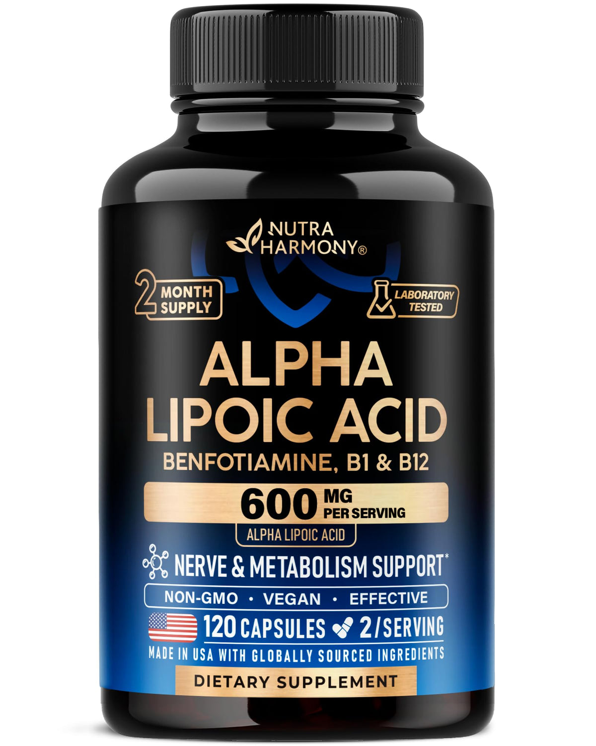 Alpha Lipoic Acid 600mg - ALA Supplement Antioxidant for Nerve, Energy & Metabolism Support - Extra Strength with Benfotiamine, B1 & B12 - Lab Tested, NON-GMO & Vegan - FENGGESTORE20