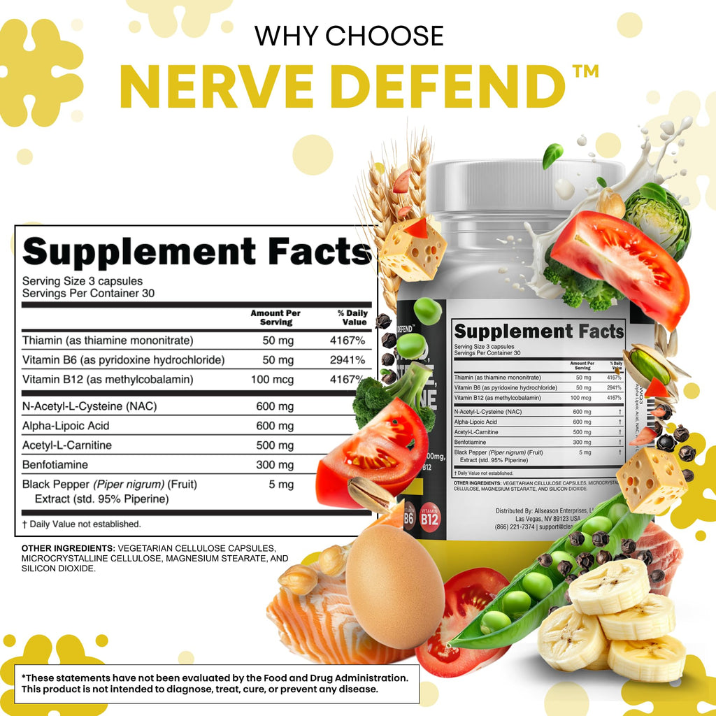 Alpha Lipoic Acid 600mg N-Acetyl Cysteine 600mg Acetyl L-Carnitine 500mg Benfotiamine 300mg - Nerve Support Supplement for Women and Men - FENGGESTORE20