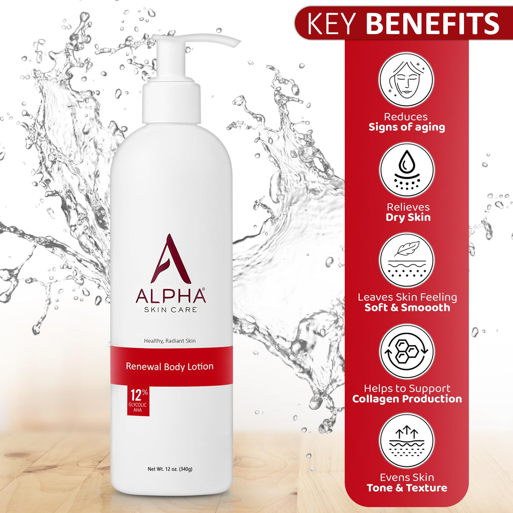 Alpha Skin Care Revitalizing Body Lotion, 12% Glycolic AHA, Simple & Effective Daily Moisturizer with Alpha Hydroxy Acid - FENGGESTORE20