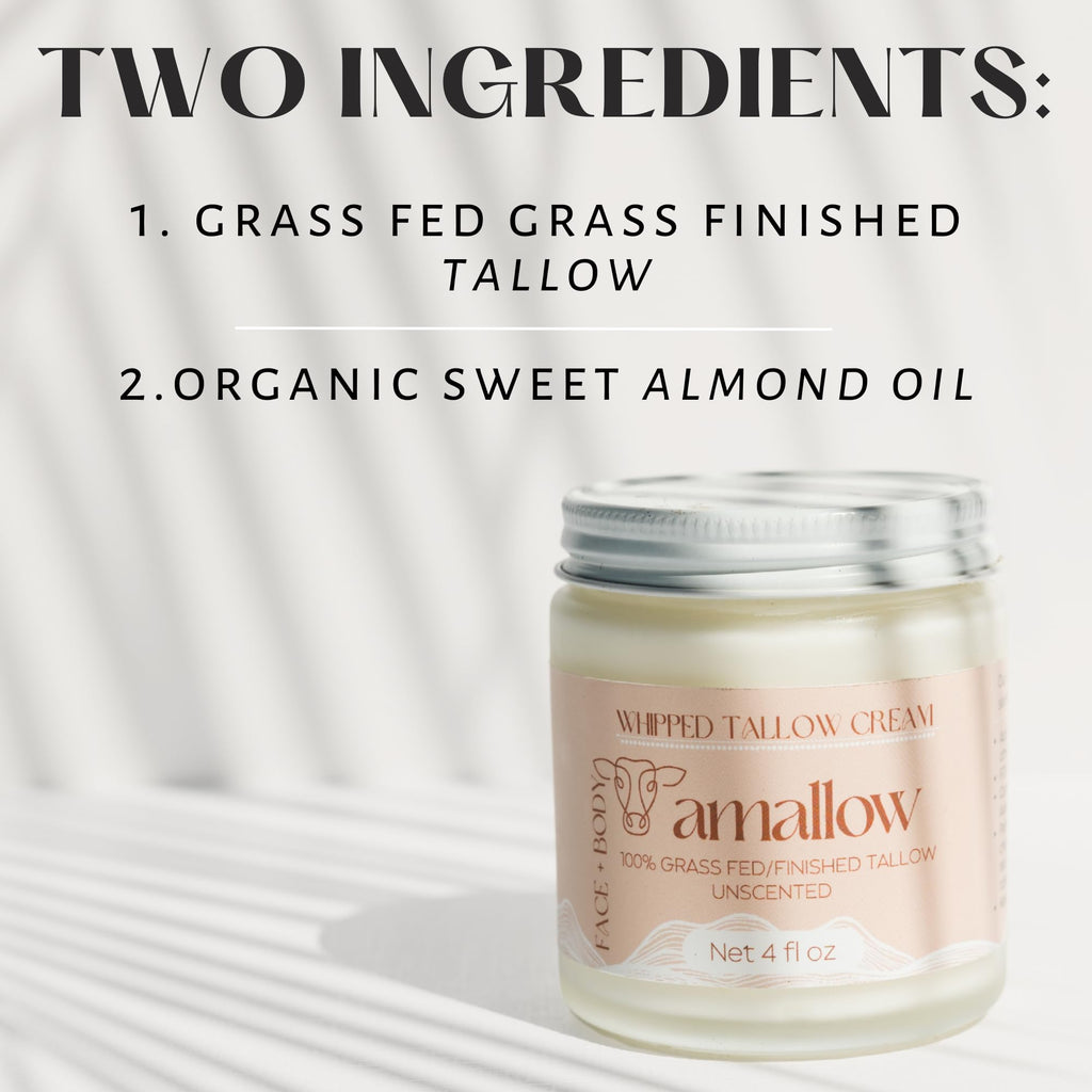 Amallow 100% Grass Fed Beef Tallow for Skin Care - Face + Body - Whipped Moisturizer for Sensitive Skin - Natural Lotion, 4 FL. oz. (Unscented) - FENGGESTORE20