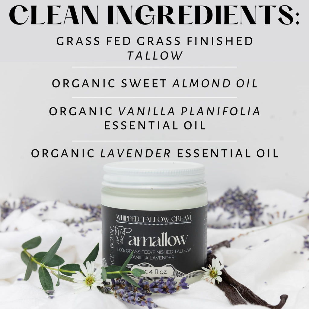 Amallow 100% Grass Fed Beef Tallow for Skin Care - Face + Body - Whipped Moisturizer - Natural Lotion, 4 FL. oz. (Vanilla Lavender) - FENGGESTORE20