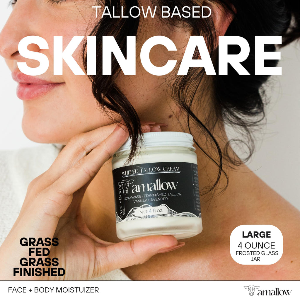 Amallow 100% Grass Fed Beef Tallow for Skin Care - Face + Body - Whipped Moisturizer - Natural Lotion, 4 FL. oz. (Vanilla Lavender) - FENGGESTORE20