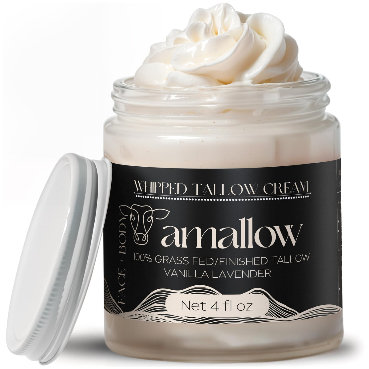 Amallow 100% Grass Fed Beef Tallow for Skin Care - Face + Body - Whipped Moisturizer - Natural Lotion, 4 FL. oz. (Vanilla Lavender) - FENGGESTORE20