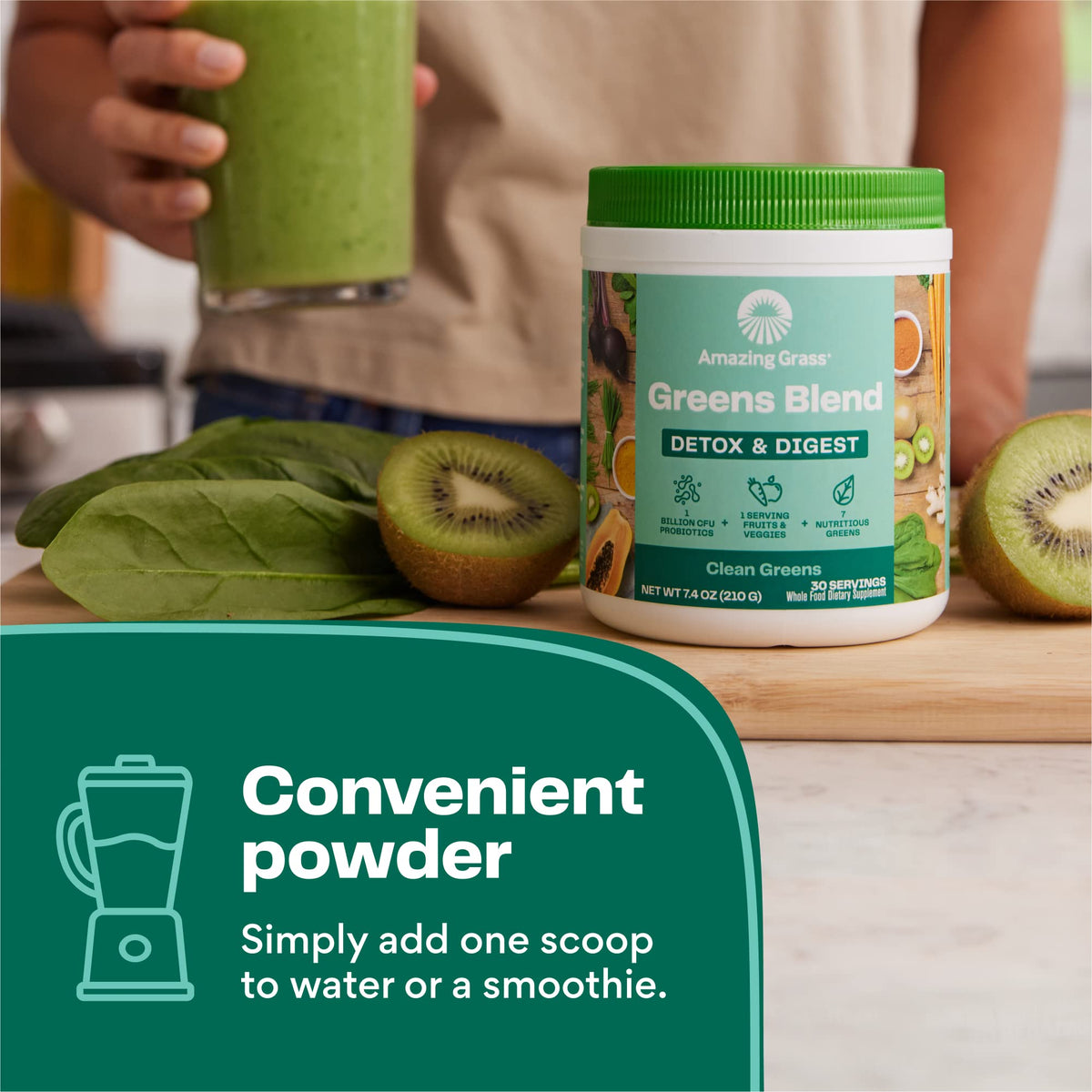Amazing Grass Greens Blend Detox & Digest, Smoothie Mix, Cleanse with Super Greens Powder, Digestive Enzymes & Probiotics - FENGGESTORE20
