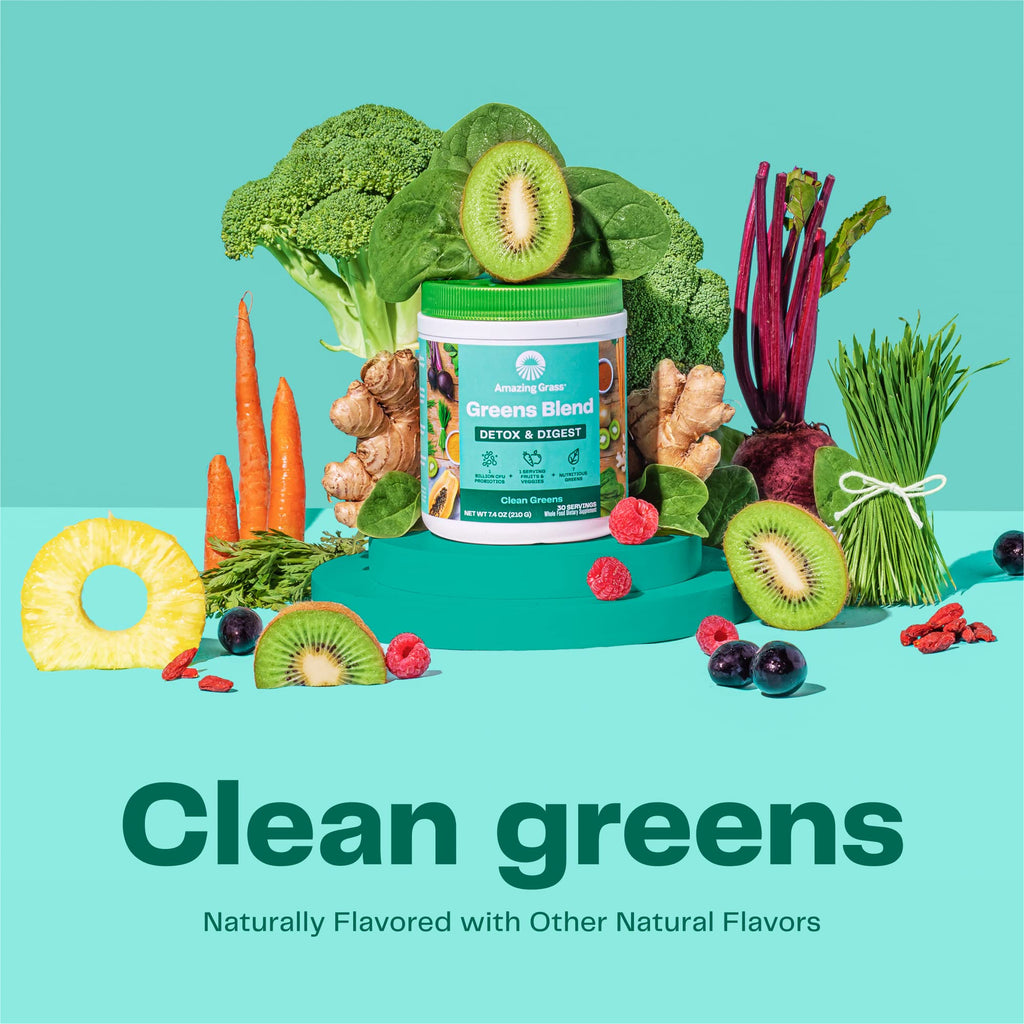 Amazing Grass Greens Blend Detox & Digest, Smoothie Mix, Cleanse with Super Greens Powder, Digestive Enzymes & Probiotics - FENGGESTORE20