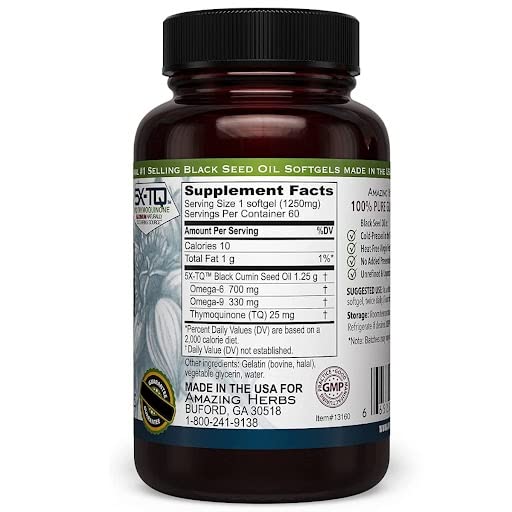 Amazing Herbs Premium Capsules - High Potency, Cold Pressed Nigella Sativa Aids in Digestive Health - FENGGESTORE20