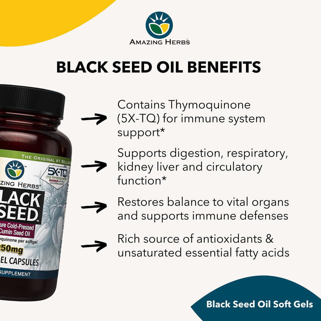 Amazing Herbs Premium Capsules - High Potency, Cold Pressed Nigella Sativa Aids in Digestive Health - FENGGESTORE20
