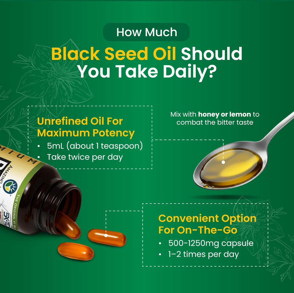 Amazing Herbs Premium Liquid Black Seed Oil - Cold Pressed with Nigella & Sativa, Aids in Digestive Health, Omegas 3 6 & 9, Immune Support, Brain Function - FENGGESTORE20