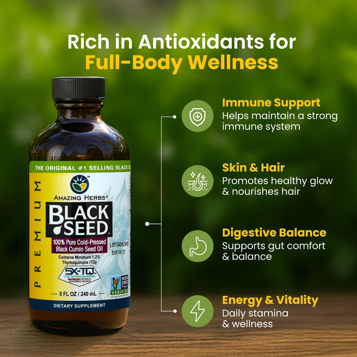 Amazing Herbs Premium Liquid Black Seed Oil - Cold Pressed with Nigella & Sativa, Aids in Digestive Health, Omegas 3 6 & 9, Immune Support, Brain Function - FENGGESTORE20