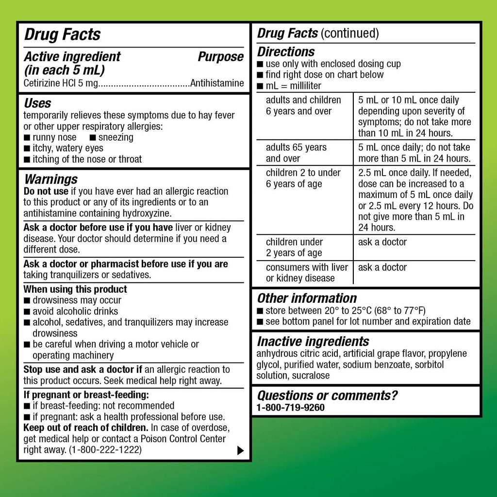 Amazon Basic Care 24 Hour Allergy Relief for Children, Cetirizine Hydrochloride Oral Solution 1 mg/mL, Grape Flavor, Dye Free, 8 fl oz (Pack of 1) - FENGGESTORE20