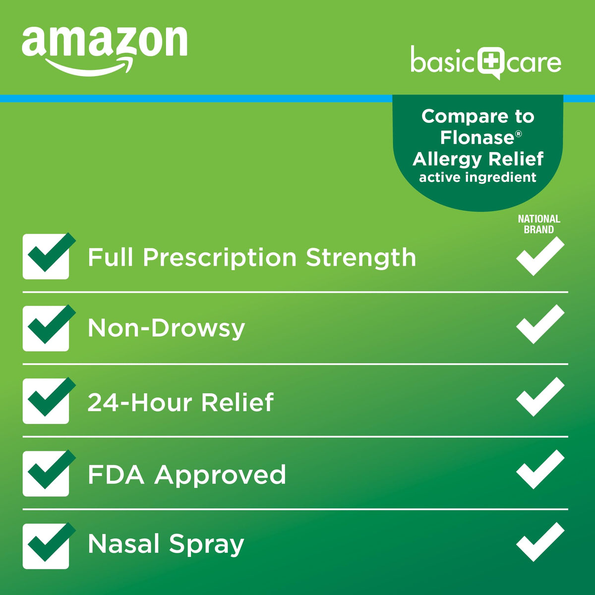 Amazon Basic Care 24-Hour Allergy Relief Nasal Spray, Fluticasone Propionate (Glucocorticoid), 50 mcg, Full Prescription Strength, Non-Drowsy, 0.62 Fl Oz - FENGGESTORE20