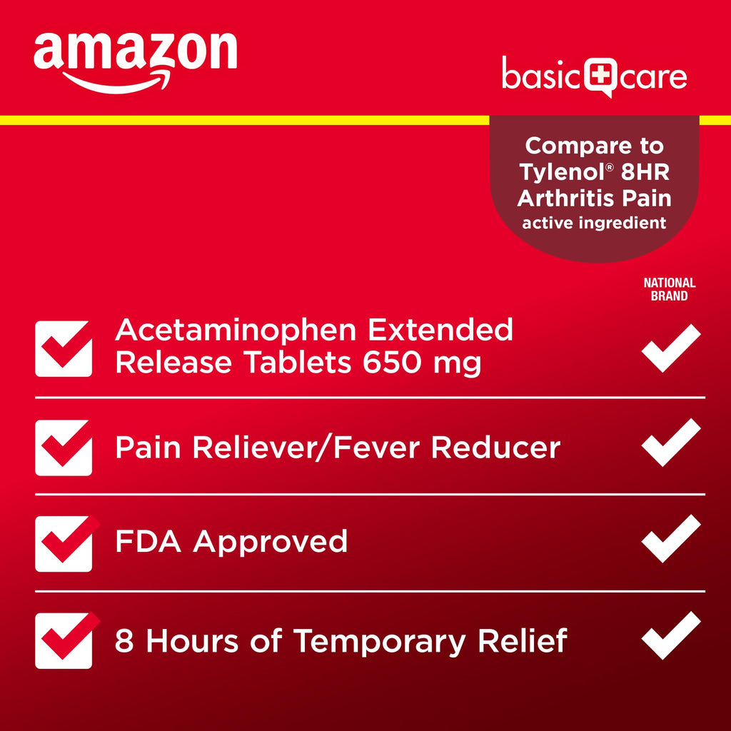 Amazon Basic Care Acetaminophen Extended-Release Tablets, 650 mg, Pain Reliever, Fever Reducer, Arthritis Pain, Headache, Backache, Menstrual Pain, 400 Count - FENGGESTORE20