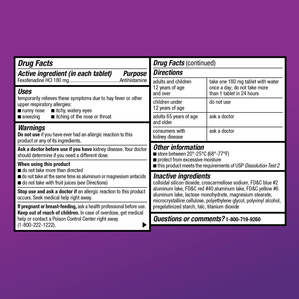 Amazon Basic Care All Day Allergy Relief, Fexofenadine Hydrochloride Tablets, 180 mg, Antihistamine, Non-Drowsy, 24-Hour Relief, Indoor & Outdoor Allergy, 30 Count - FENGGESTORE20