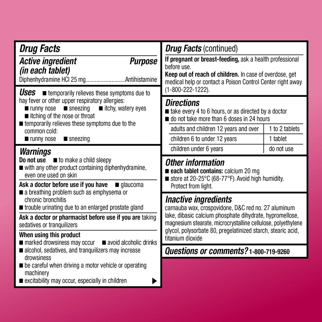 Amazon Basic Care Allergy Relief Diphenhydramine HCl 25 mg, Antihistamine Tablets for Symptoms Due to Hay Fever and Upper Respiratory Allergies, Mini-Tabs, 100 Count - FENGGESTORE20