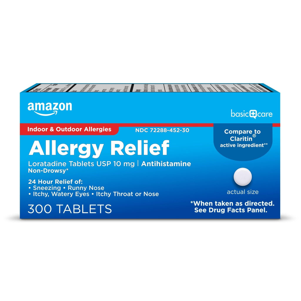 Amazon Basic Care Allergy Relief Loratadine Tablets 10 mg, 24-Hour Non-Drowsy Antihistamine for Runny Nose, Sneezing, Itchy Eyes, 300 Count - FENGGESTORE20