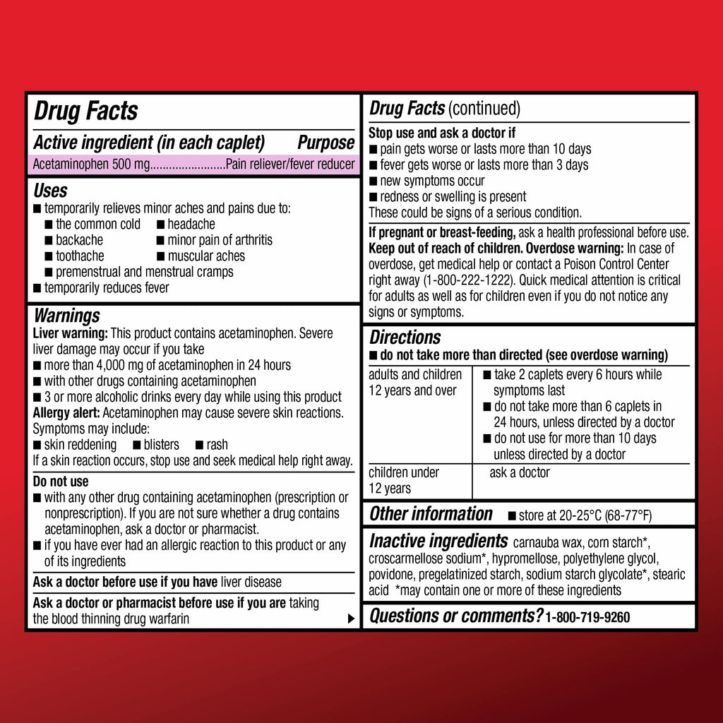 Amazon Basic Care Extra Strength Acetaminophen Caplets 500 mg, Pain Reliever and Fever Reducer, Gentle on Stomach, For Arthritis Pain, Backache Pain and More, 50 Packets of 2 Capsules Each, 100 Count - FENGGESTORE20