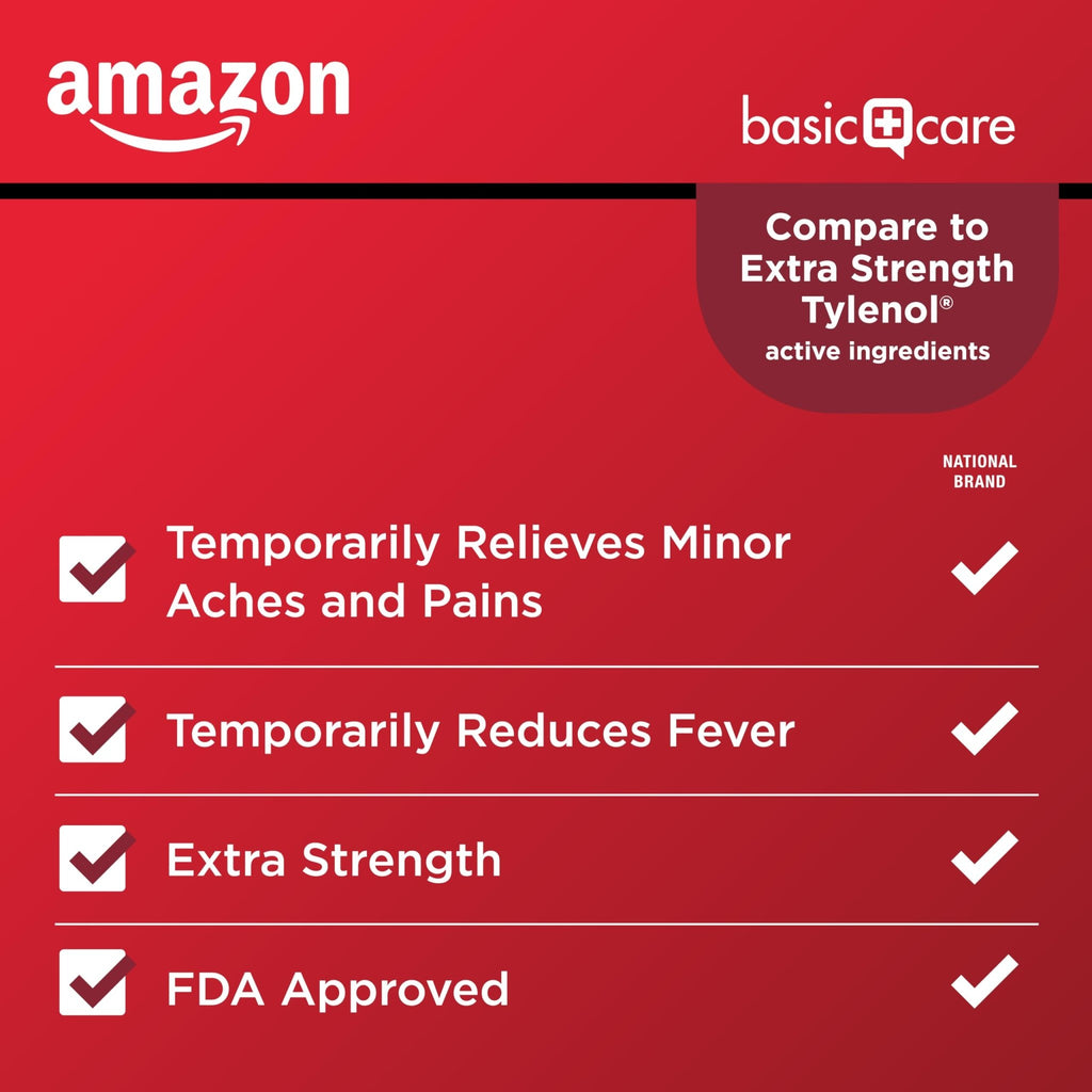 Amazon Basic Care Extra Strength Pain Relief, Acetaminophen Caplets, 500 mg, 200 Count - FENGGESTORE20