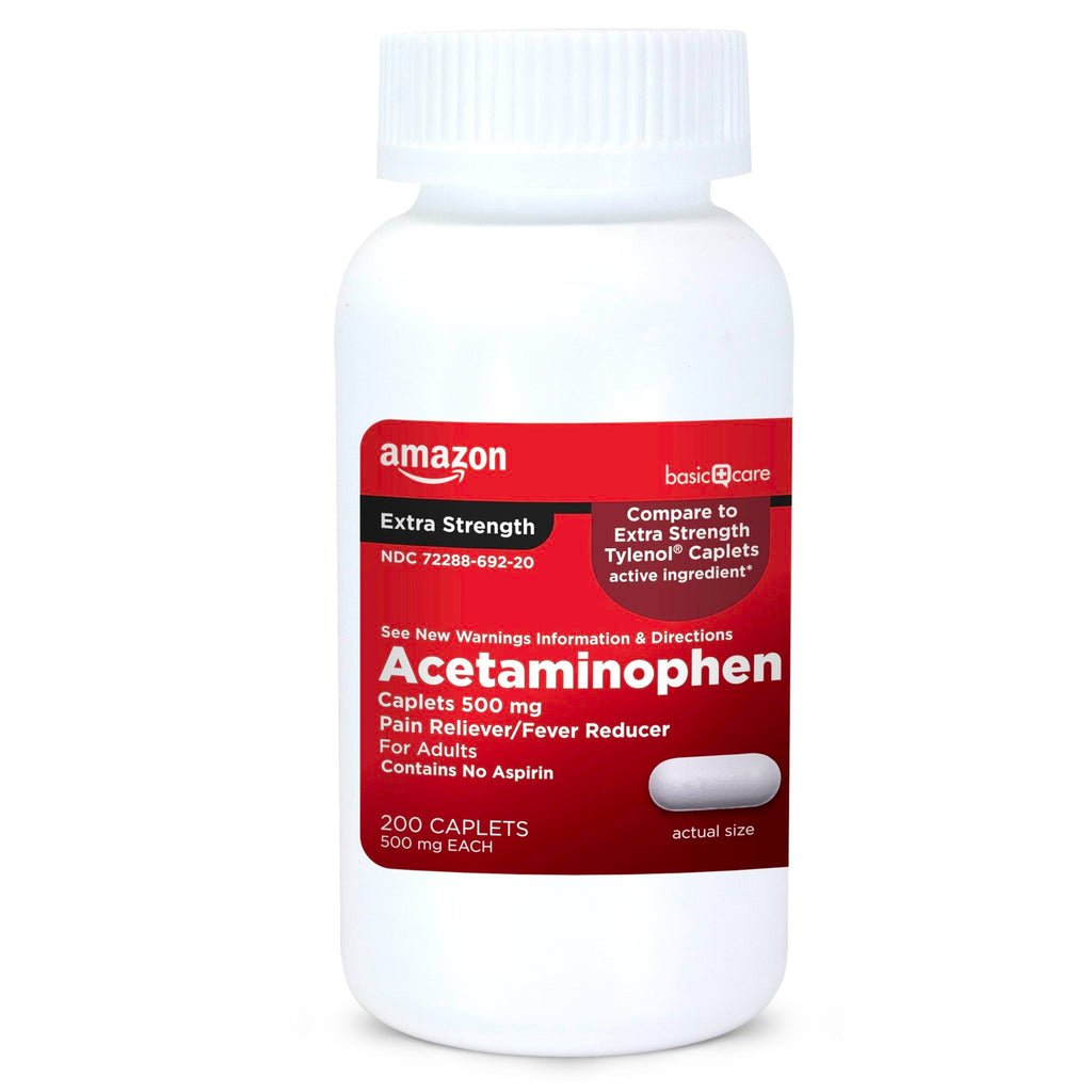Amazon Basic Care Extra Strength Pain Relief, Acetaminophen Caplets, 500 mg, 200 Count - FENGGESTORE20