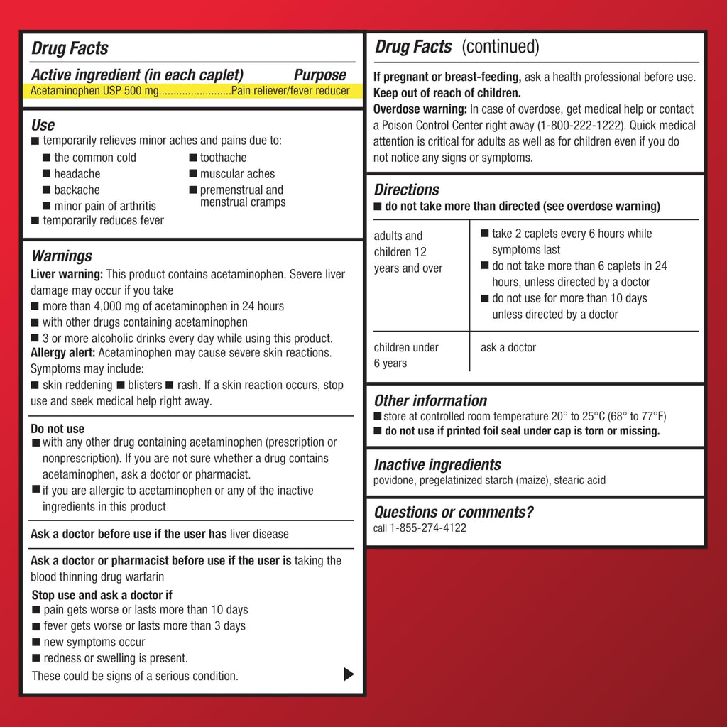Amazon Basic Care Extra Strength Pain Relief, Acetaminophen Caplets, 500 mg, 200 Count - FENGGESTORE20