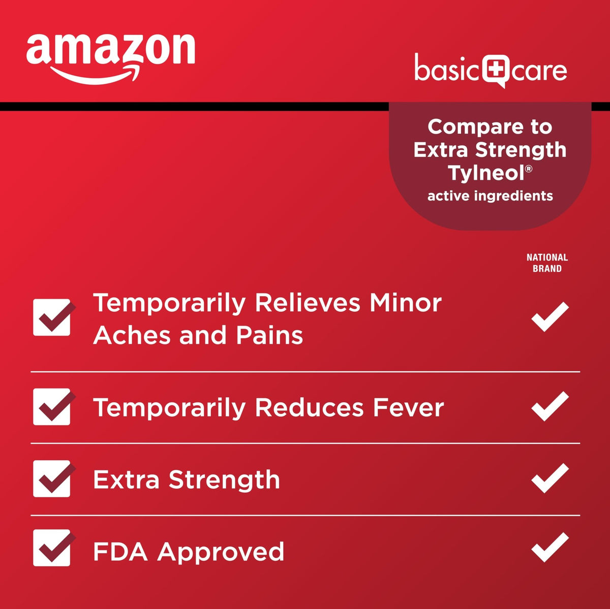 Amazon Basic Care Extra Strength Pain Relief, Acetaminophen Caplets, 500 mg, Pain Reliever/Fever Reducer, 100 Count - FENGGESTORE20