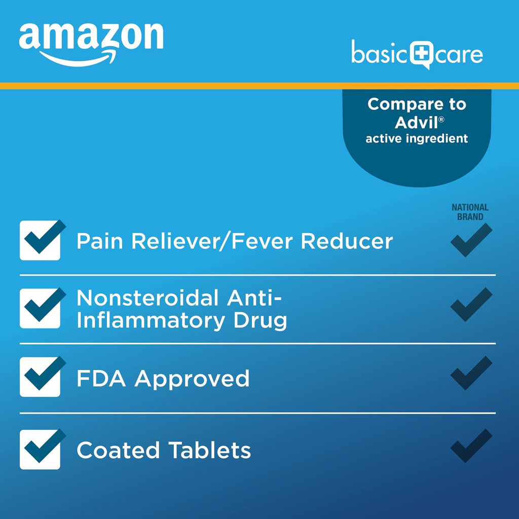 Amazon Basic Care Ibuprofen Tablets, 200 mg, Pain Reliever and Fever Reducer, For Headache, Muscular Aches, Arthritis, Backache, Menstrual Pain, 100 Count (Pack of 1) - FENGGESTORE20