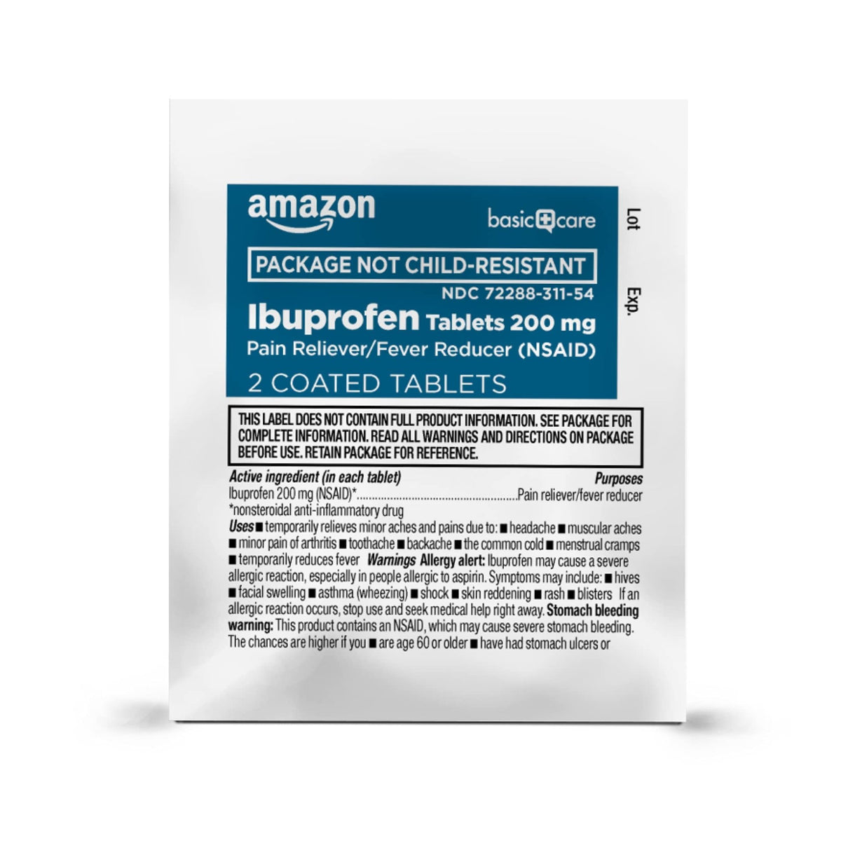 Amazon Basic Care Ibuprofen Tablets, 200 mg, Pain Reliever and Fever Reducer, For Headache, Muscular Aches, Arthritis, Backache, Menstrual Pain, 100 Count (Pack of 1) - FENGGESTORE20