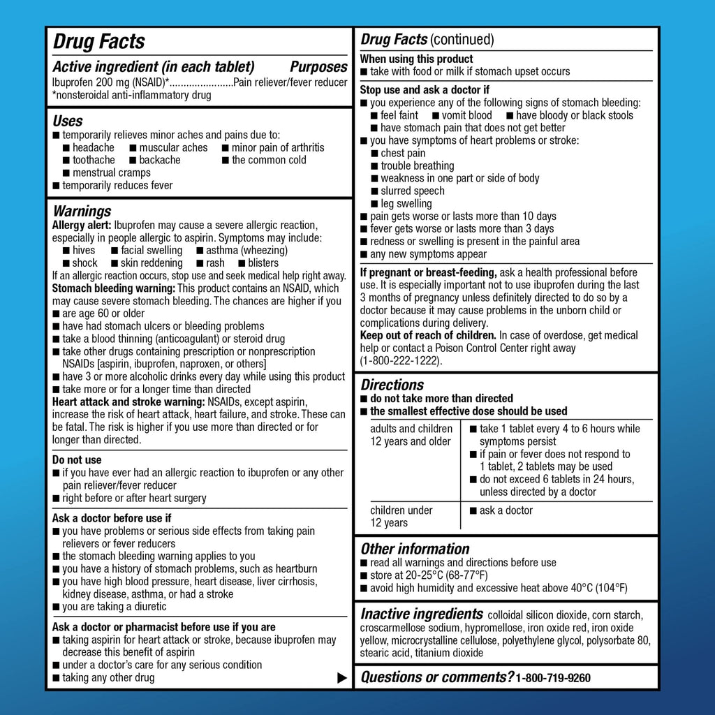Amazon Basic Care Ibuprofen Tablets, 200 mg, Pain Reliever and Fever Reducer, For Headache, Muscular Aches, Arthritis, Backache, Menstrual Pain, 100 Count (Pack of 1) - FENGGESTORE20