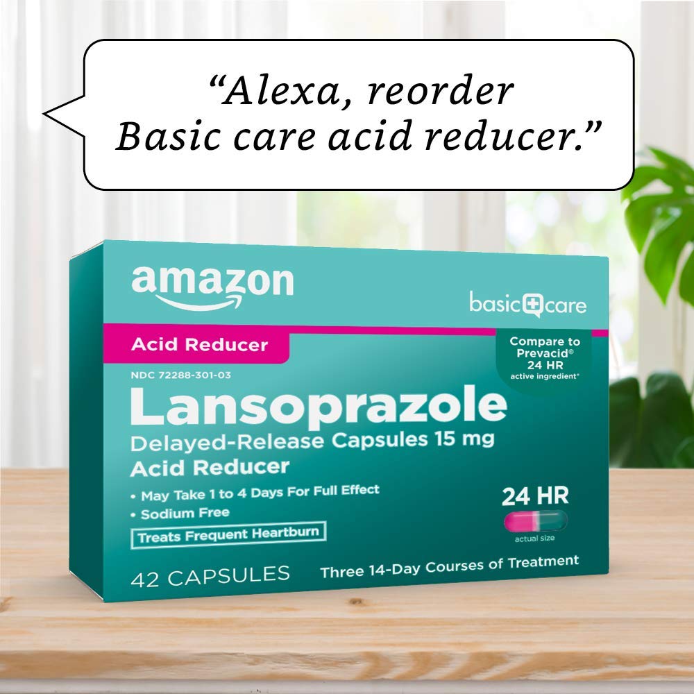 Amazon Basic Care Lansoprazole Delayed Release Capsules, 15 mg, Proton Pump Inhibitor, Acid Reducer, 24 Hour Heartburn Medicine, 42 Count Pack - FENGGESTORE20